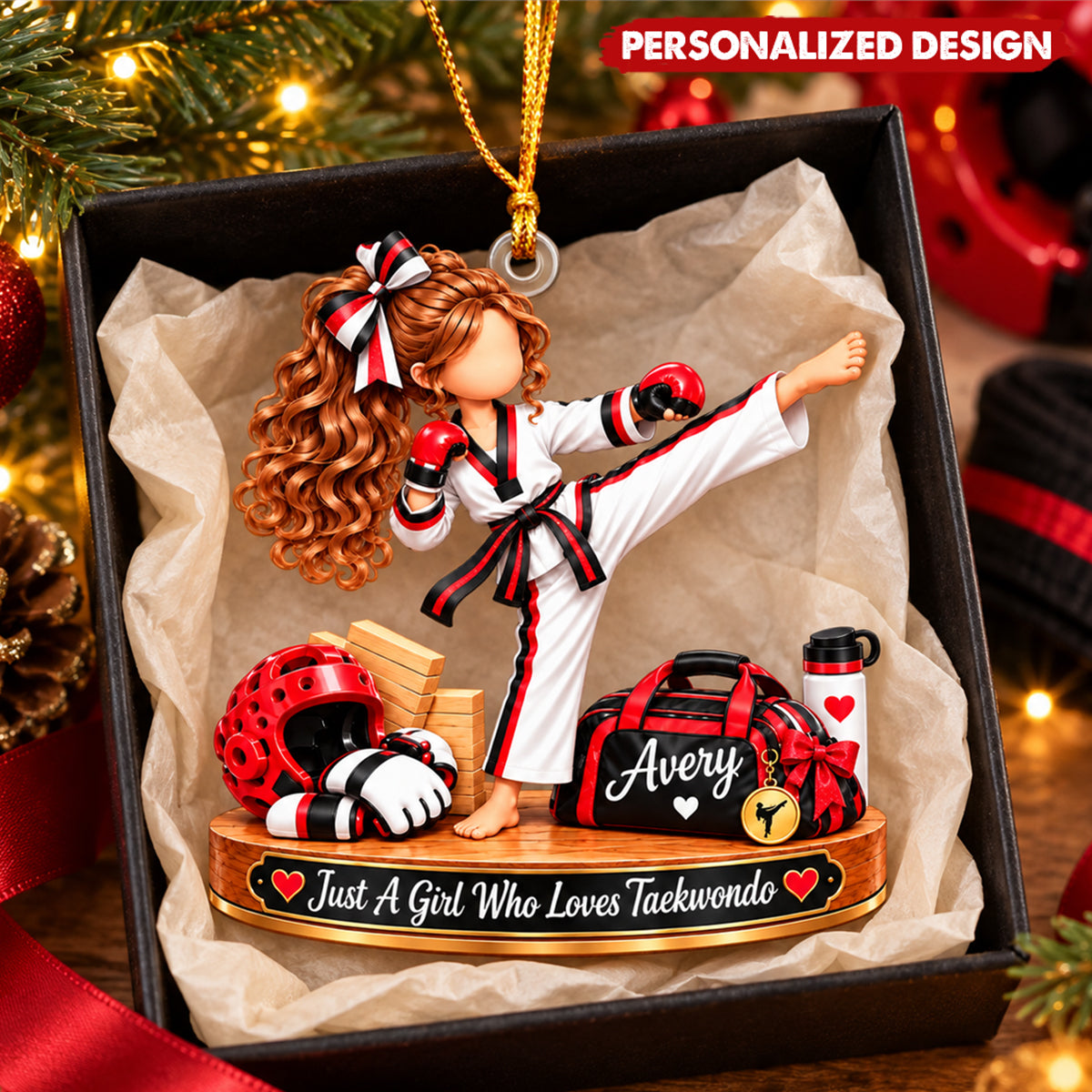 Personalized Martial Arts Girl Christmas Ornament - Taekwondo Athlete Acrylic Keepsake