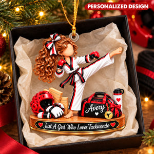 Personalized Martial Arts Girl Christmas Ornament - Taekwondo Athlete Acrylic Keepsake