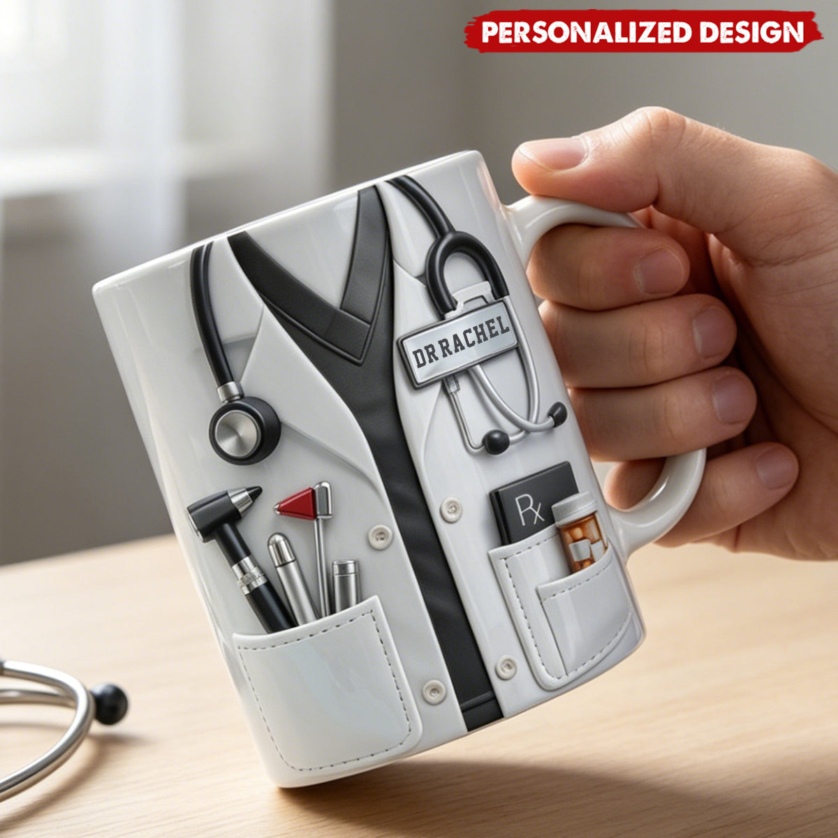 Personalized Healthcare Worker Coffee Mug - Custom Name Tag