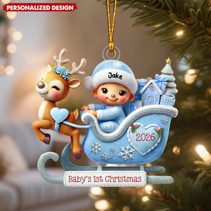 Personalized Baby’s 1st Christmas Reindeer Sleigh Acrylic Ornament
