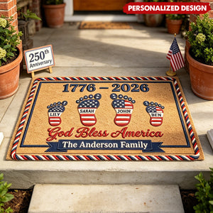 Personalized 1776-2026 Family Footprint Doormat - Gift for USA 250th Anniversary