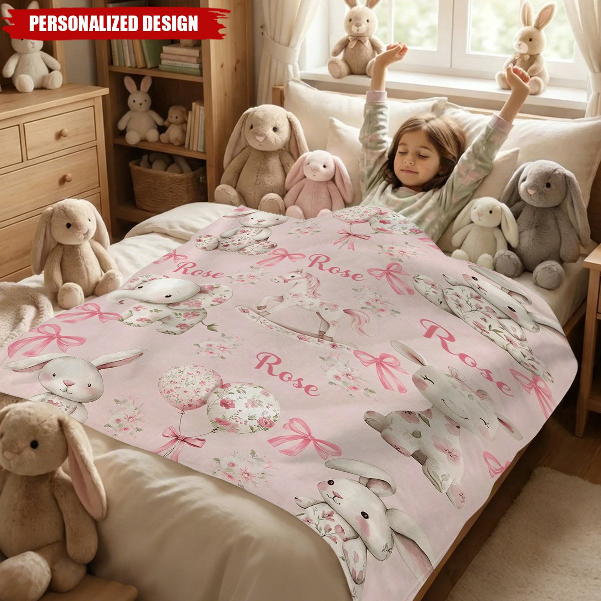 Personalized Pink Floral Baby Blanket - Custom Name Cute Animal Print for Girls