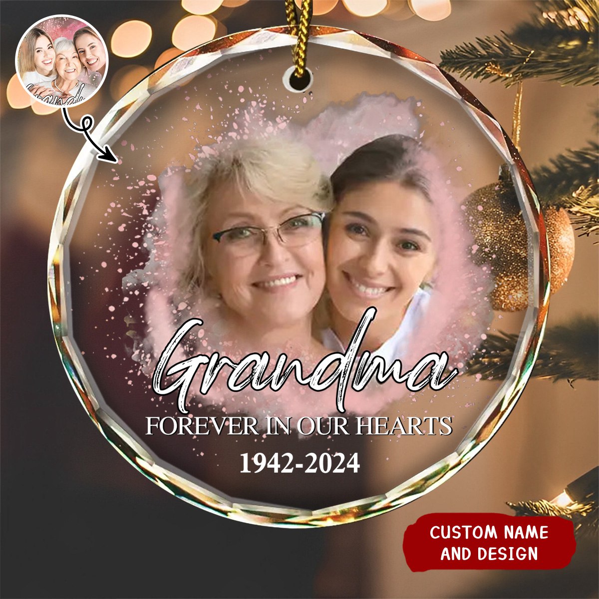 Custom Photo Memorial Forever Our My Hearts - Personalized Circle Glass Ornament