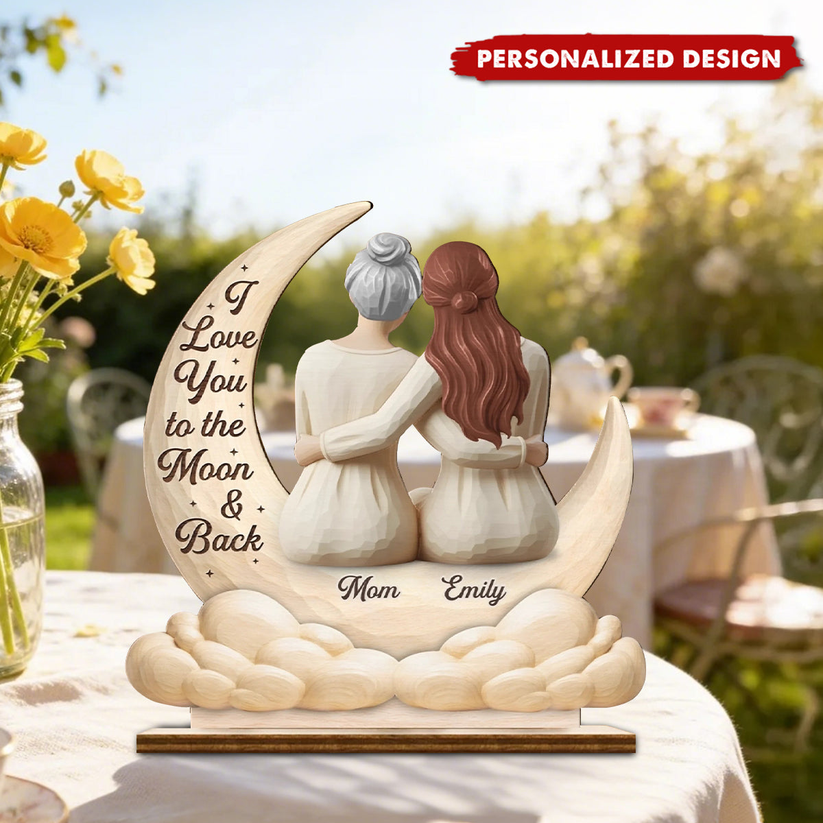 "I Love You to the Moon & Back" Wooden Plaque - Personalized Mother's Day Birthday Gifts For Mom
