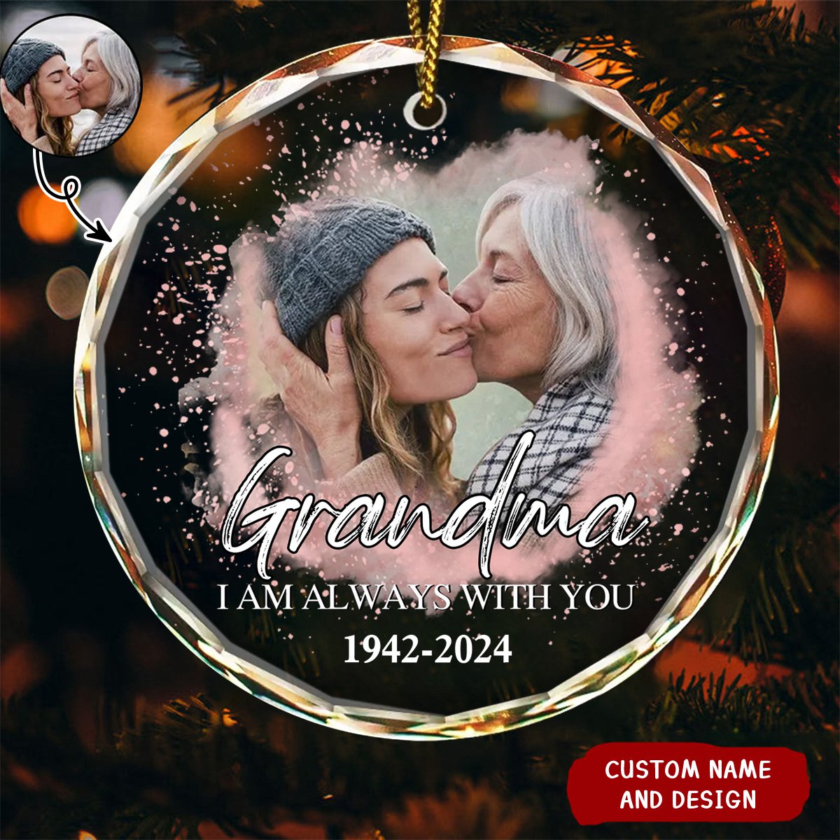 Custom Photo Memorial Forever Our My Hearts - Personalized Circle Glass Ornament