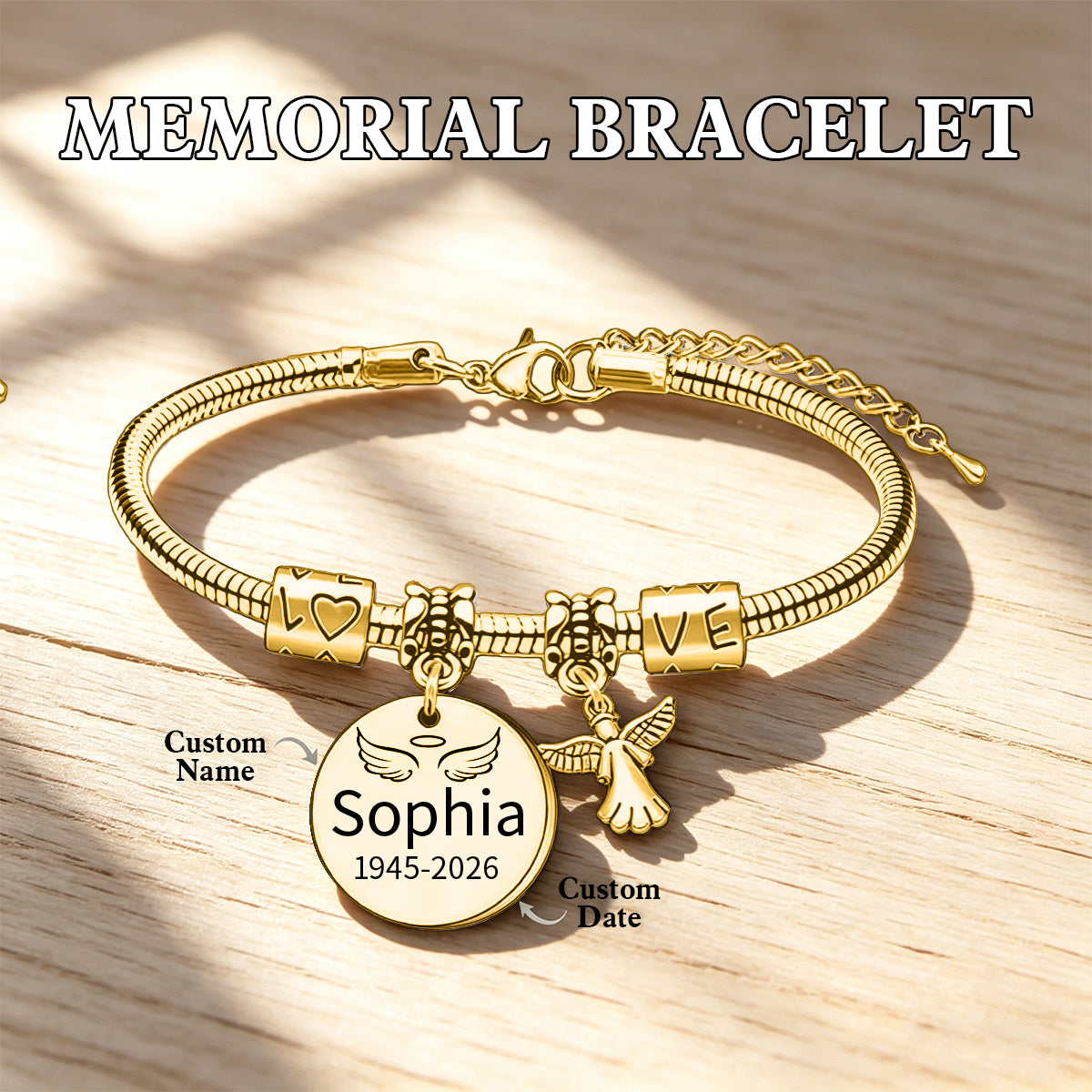 Always In My Heart, Personalized Angel Memorial Bracelet