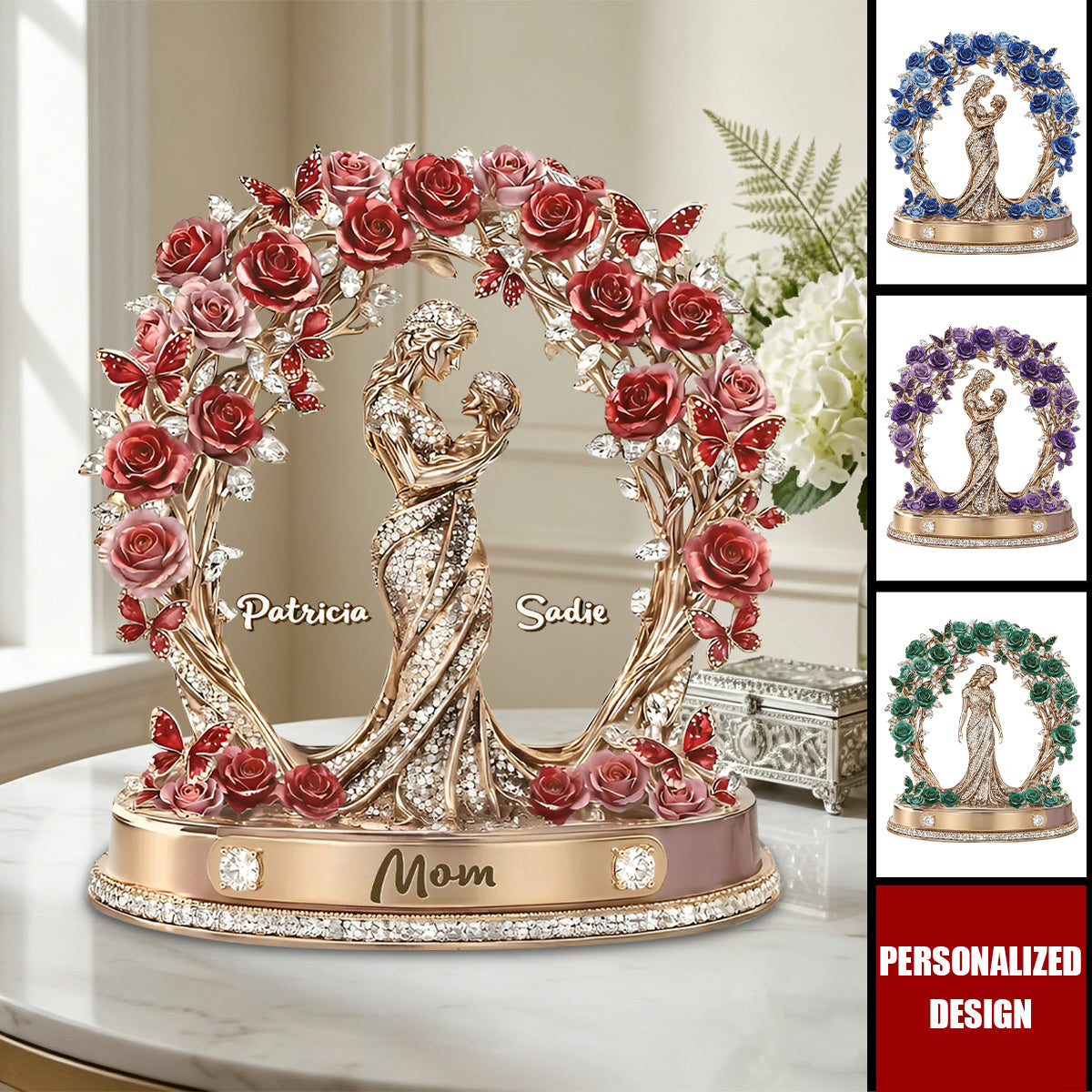 Personalized Family Tree Rose Wreath Plaque - Unique Gift for Grandma, Mom