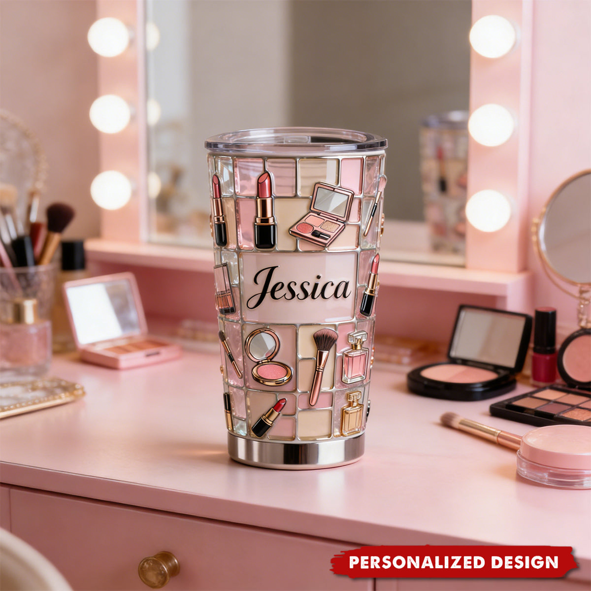 Personalized Makeup Tumbler - Custom Name Gift for Beauty Lovers