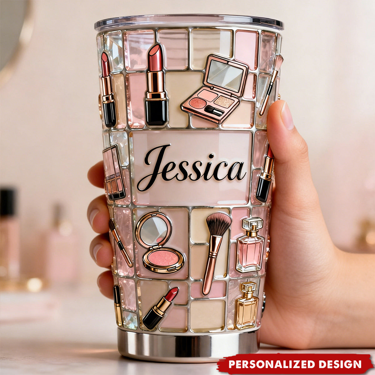 Personalized Makeup Tumbler - Custom Name Gift for Beauty Lovers