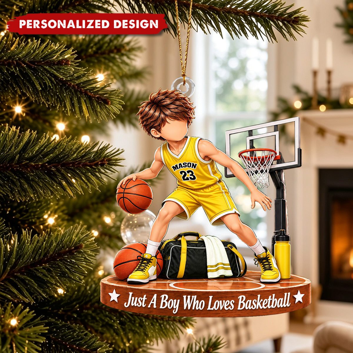 Personalized Basketball Boy Acrylic Christmas Ornament - Basketball Player Ornament Gift