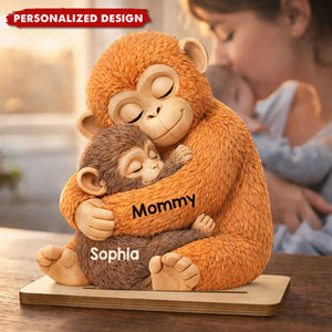 Personalized Monkey Mom & Kids Hug Wooden Plaque - Mother’s Day Gift for Mom