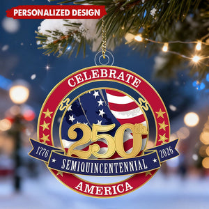 1776-2026 America 250th Semiquincentennial Flag Ornament - Custom Name