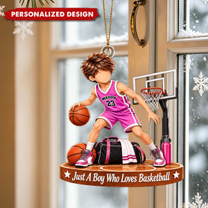 Personalized Basketball Boy Acrylic Christmas Ornament - Basketball Player Ornament Gift