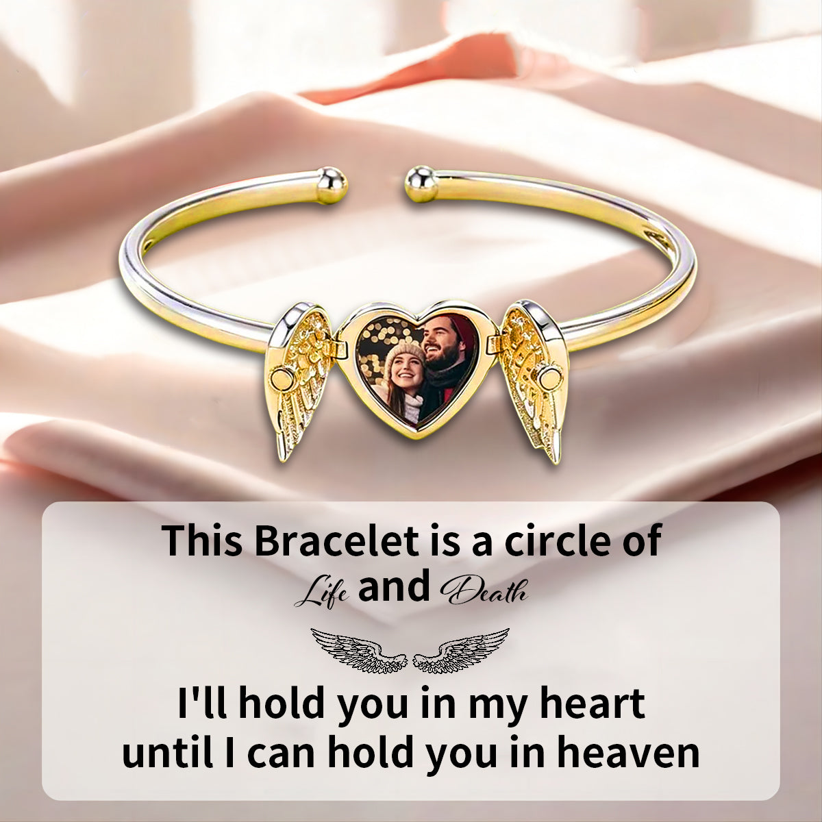 Personalized Angel Wings And Heart Bracelet, Memorial Gift-Upload Photo