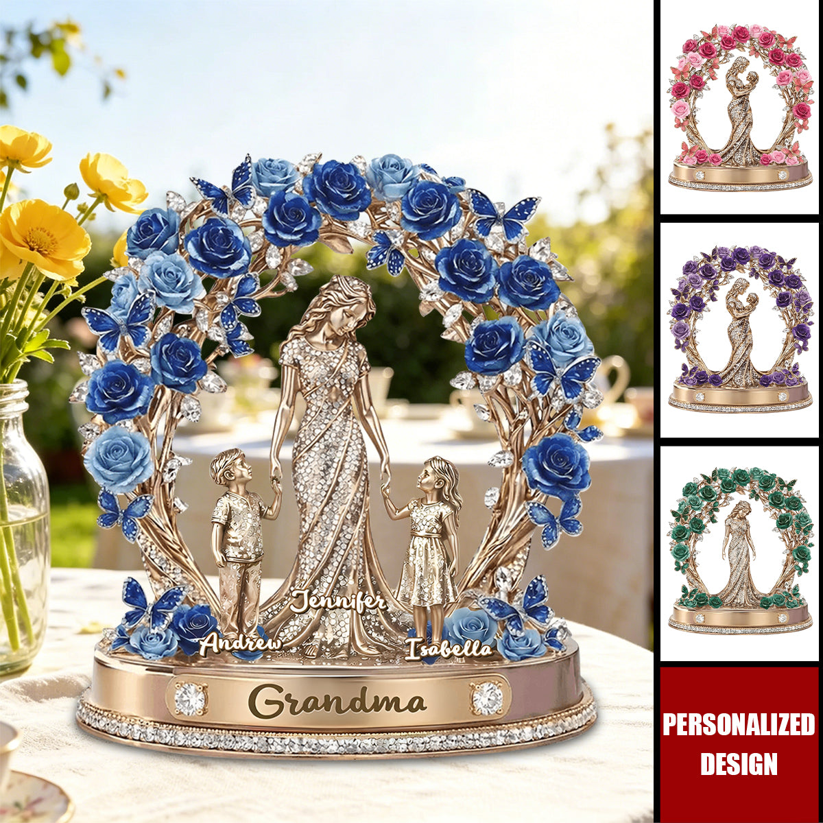 Personalized Family Tree Rose Wreath Plaque - Unique Gift for Grandma, Mom