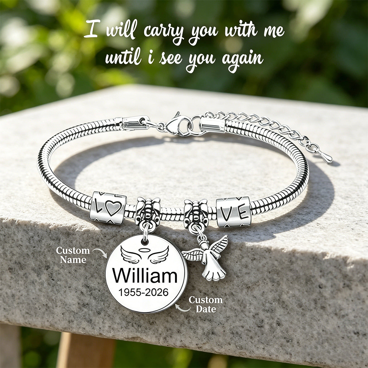 Always In My Heart, Personalized Angel Memorial Bracelet