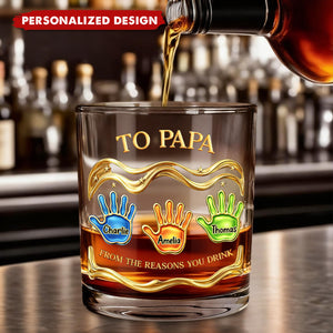 Personalized “To Papa” Whiskey Glass with Kids Handprints & Names - Father’s Day Gift