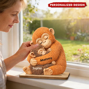 Personalized Monkey Mom & Kids Hug Wooden Plaque - Mother’s Day Gift for Mom