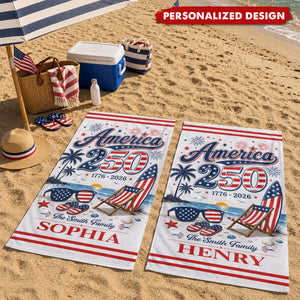 Personalized America 250th Anniversary Beach Towel - Custom Name