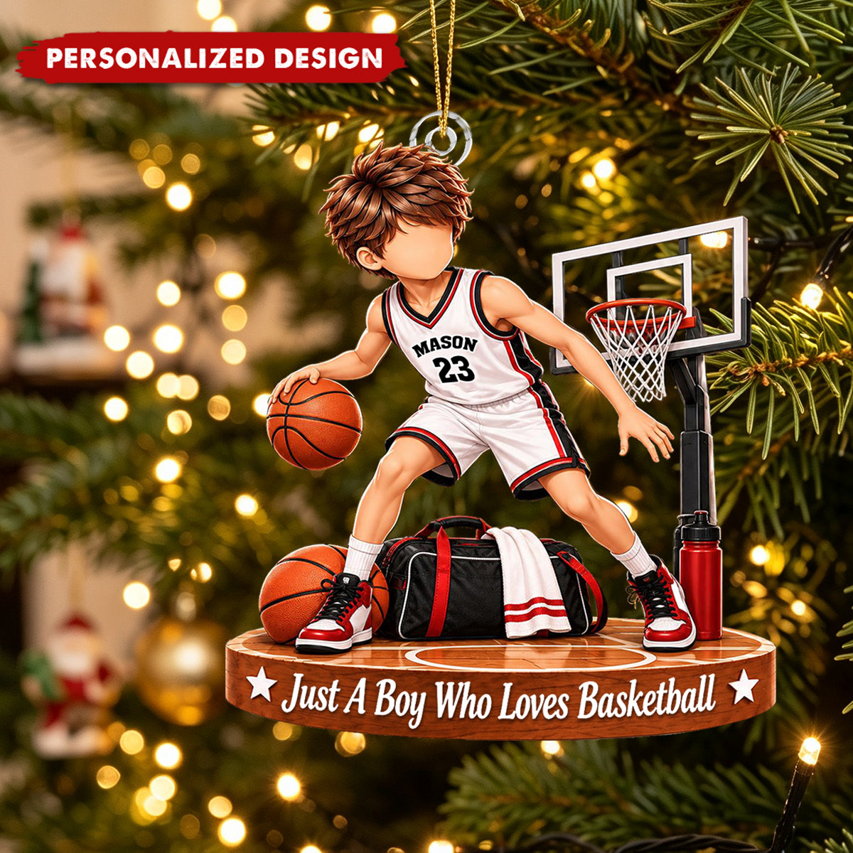 Personalized Basketball Boy Acrylic Christmas Ornament - Basketball Player Ornament Gift