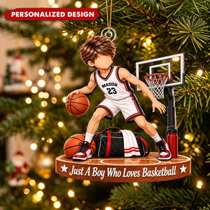 Personalized Basketball Boy Acrylic Christmas Ornament - Basketball Player Ornament Gift