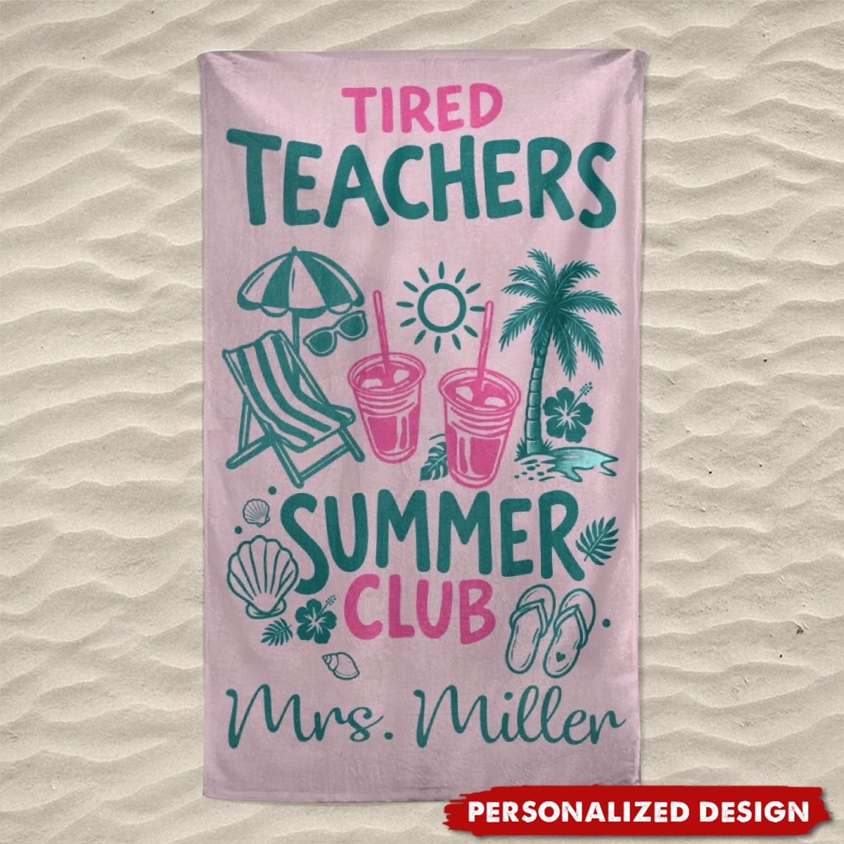 Personalized Teachers Summer Club Beach Towel - Custom Name