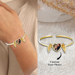 Personalized Angel Wings And Heart Bracelet, Memorial Gift-Upload Photo