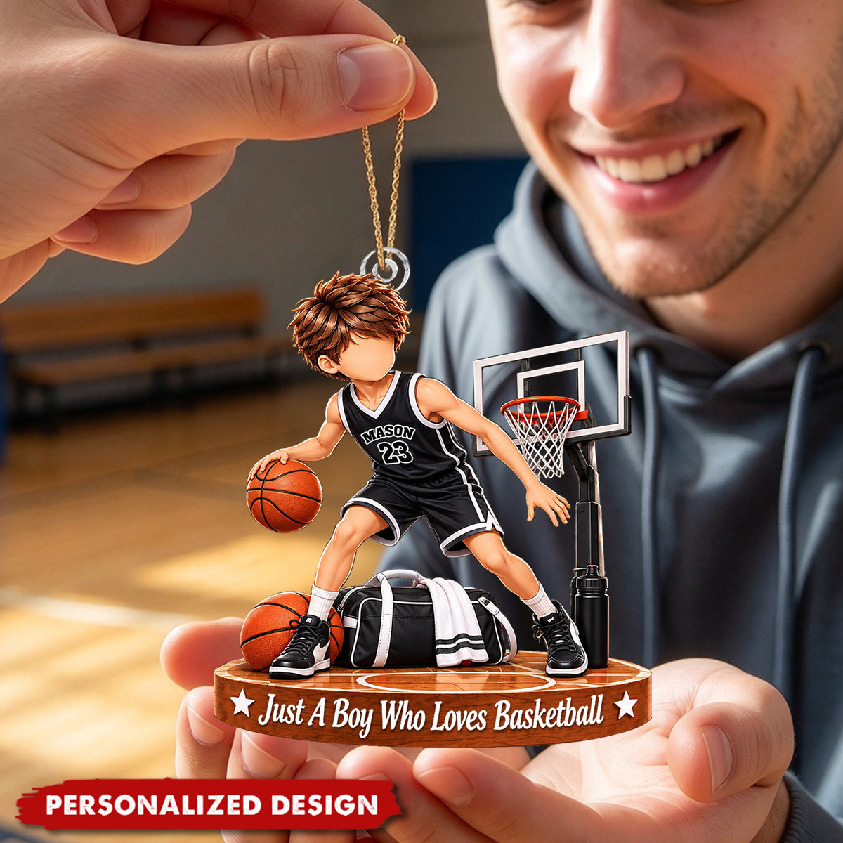 Personalized Basketball Boy Acrylic Christmas Ornament - Basketball Player Ornament Gift