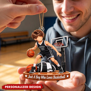 Personalized Basketball Boy Acrylic Christmas Ornament - Basketball Player Ornament Gift