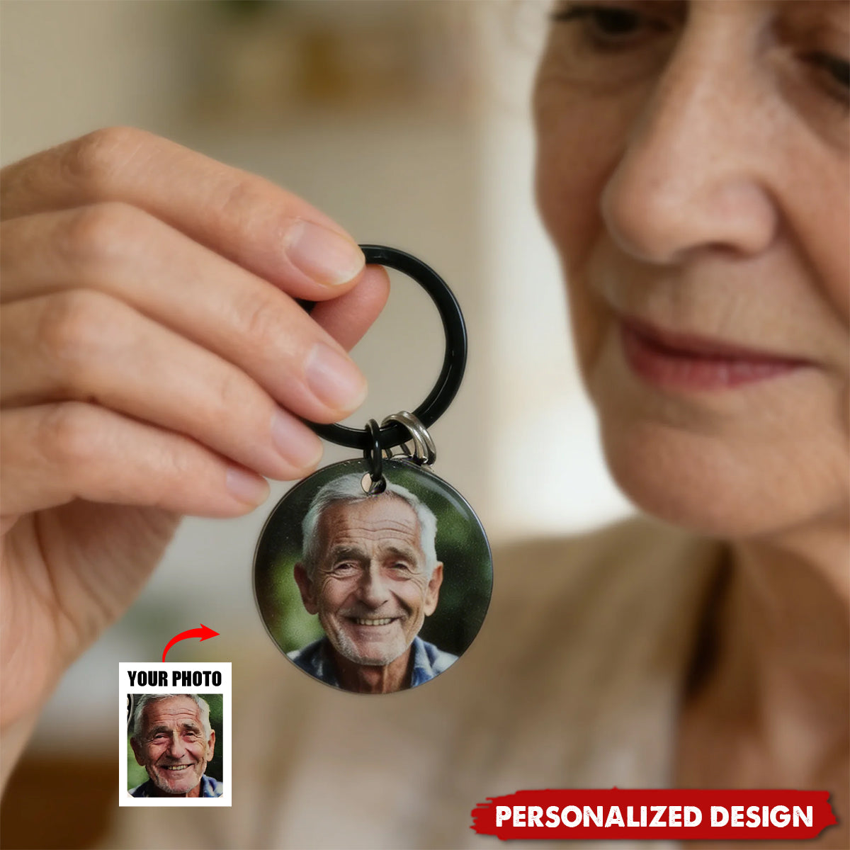 Personalized Memorial Photo Keychain – Angel Wing Remembrance Gift