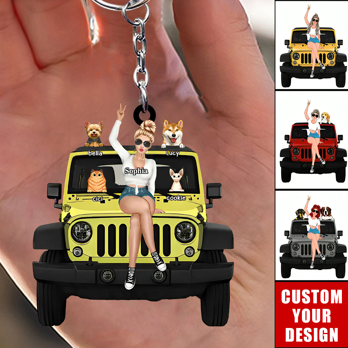 Personalized A Girl With Off-Road Car And Dog Keychain Gift For Journey Girls