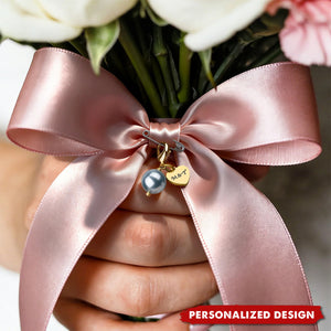Personalized Blue Pearl Heart Charm Bouquet Clip - Perfect Wedding Gift