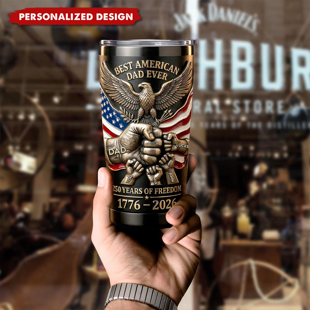 Personalized Best American Dad Ever Tumbler - 1776-2026 Freedom & Family Gift