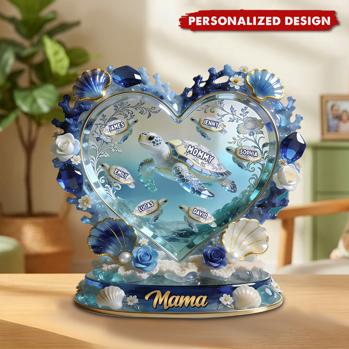 Ocean-Inspired Custom Sea Turtle Family Names Plaque – Gift for Mom, Grandma & Family