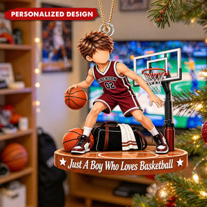 Personalized Basketball Boy Acrylic Christmas Ornament - Basketball Player Ornament Gift