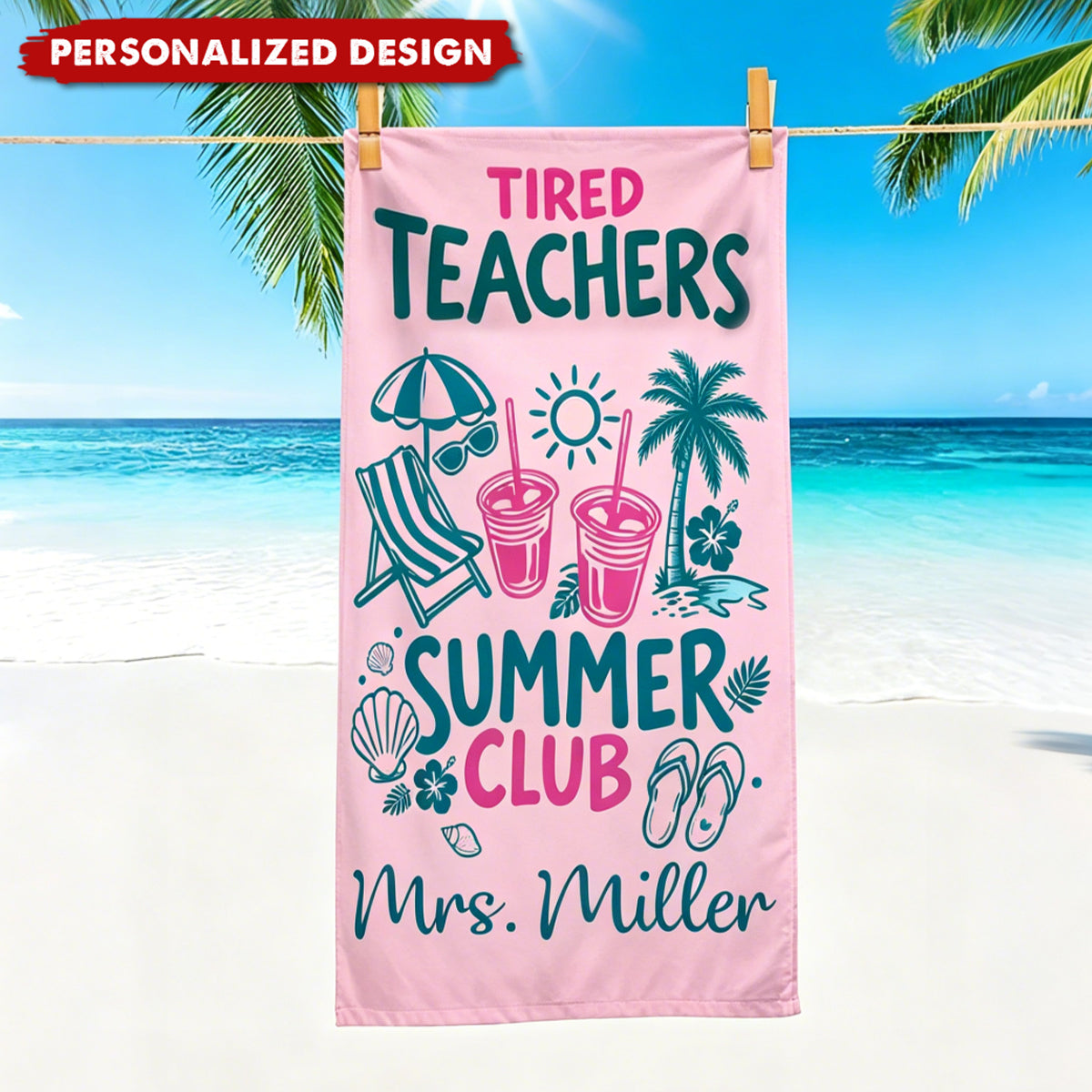 Personalized Teachers Summer Club Beach Towel - Custom Name