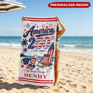 Personalized America 250th Anniversary Beach Towel - Custom Name