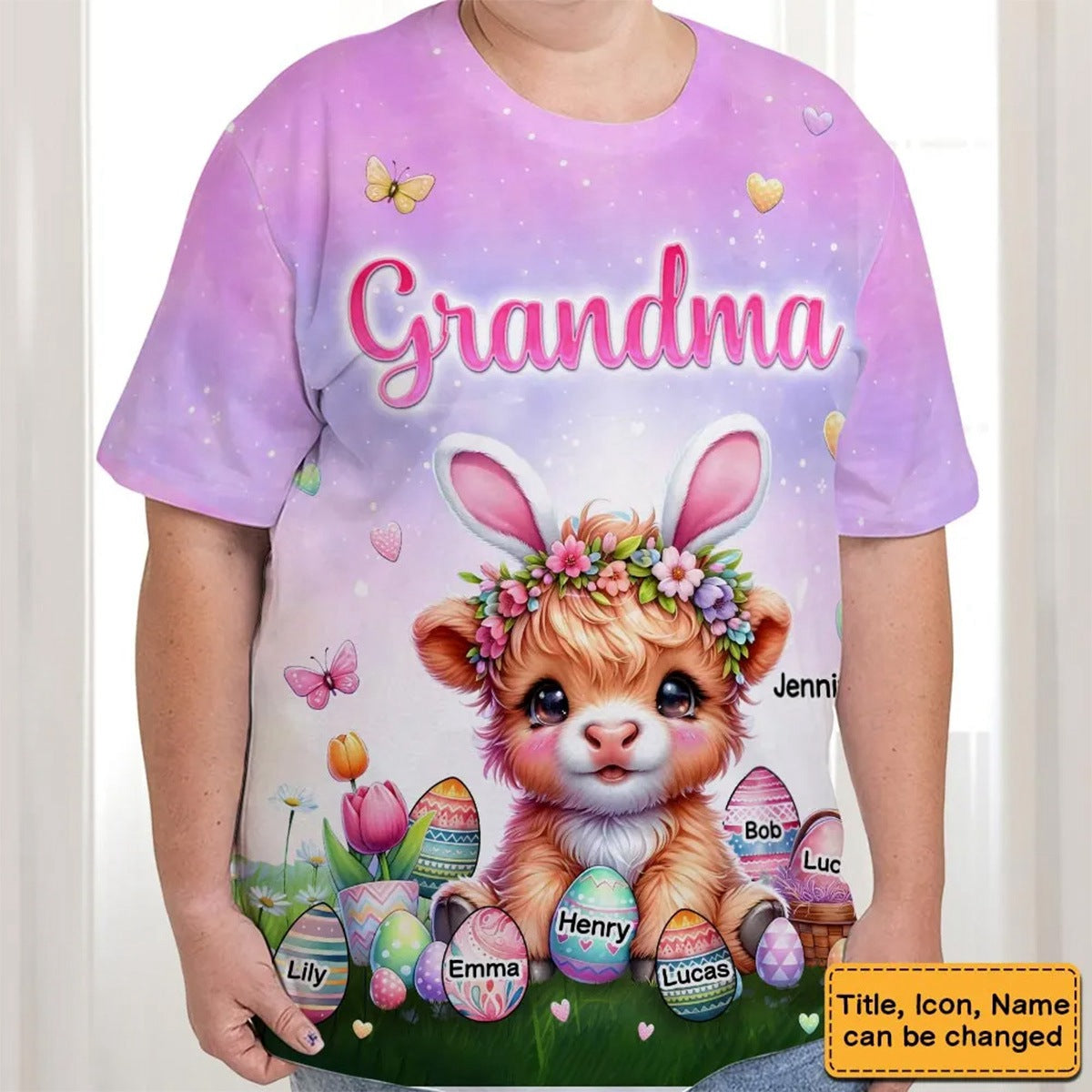 Personalized Grandma Easter Eggs Custom Grandkid Names All-over Print T Shirt