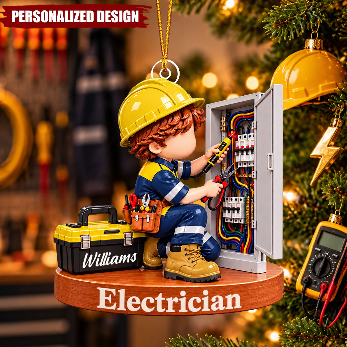 Personalized Electrician Acrylic Christmas Ornament - Custom Name Electrical Worker Gift