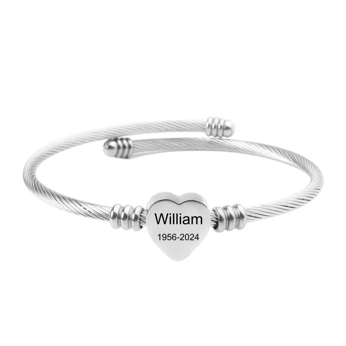 Personalized Memorial Heart Bracelet - Custom Name & Date Remembrance Cuff