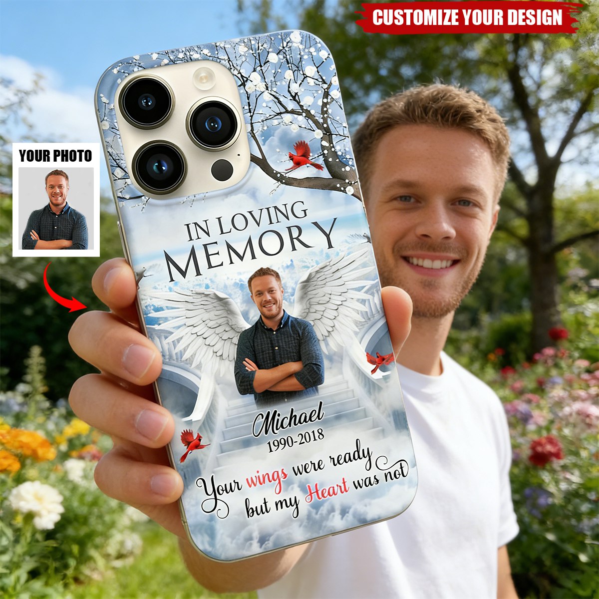 Memorial Wings Heaven Upload Photo, A Big Piece Of My Heart Lives In Heaven Personalized Phone Case