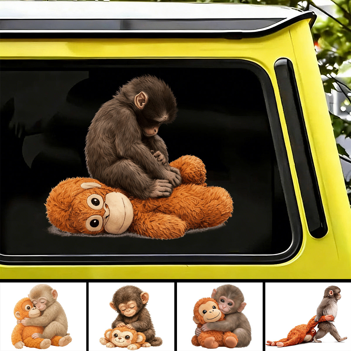 Baby Monkey Hugging Plush Sticker -  Gift for Family & Kids