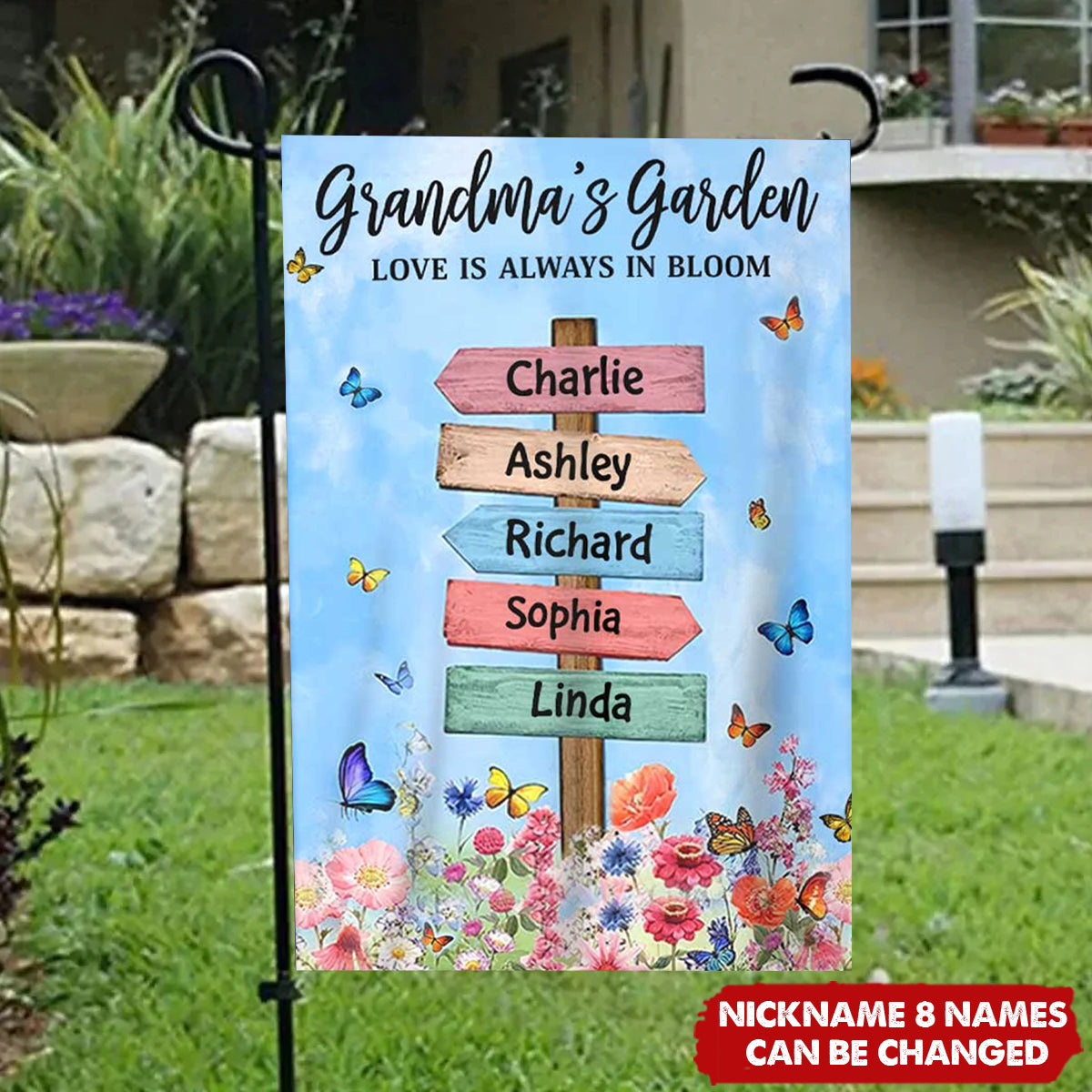Where Love Grows Personalized Flag - Grandma Mom's Garden Butterflies
