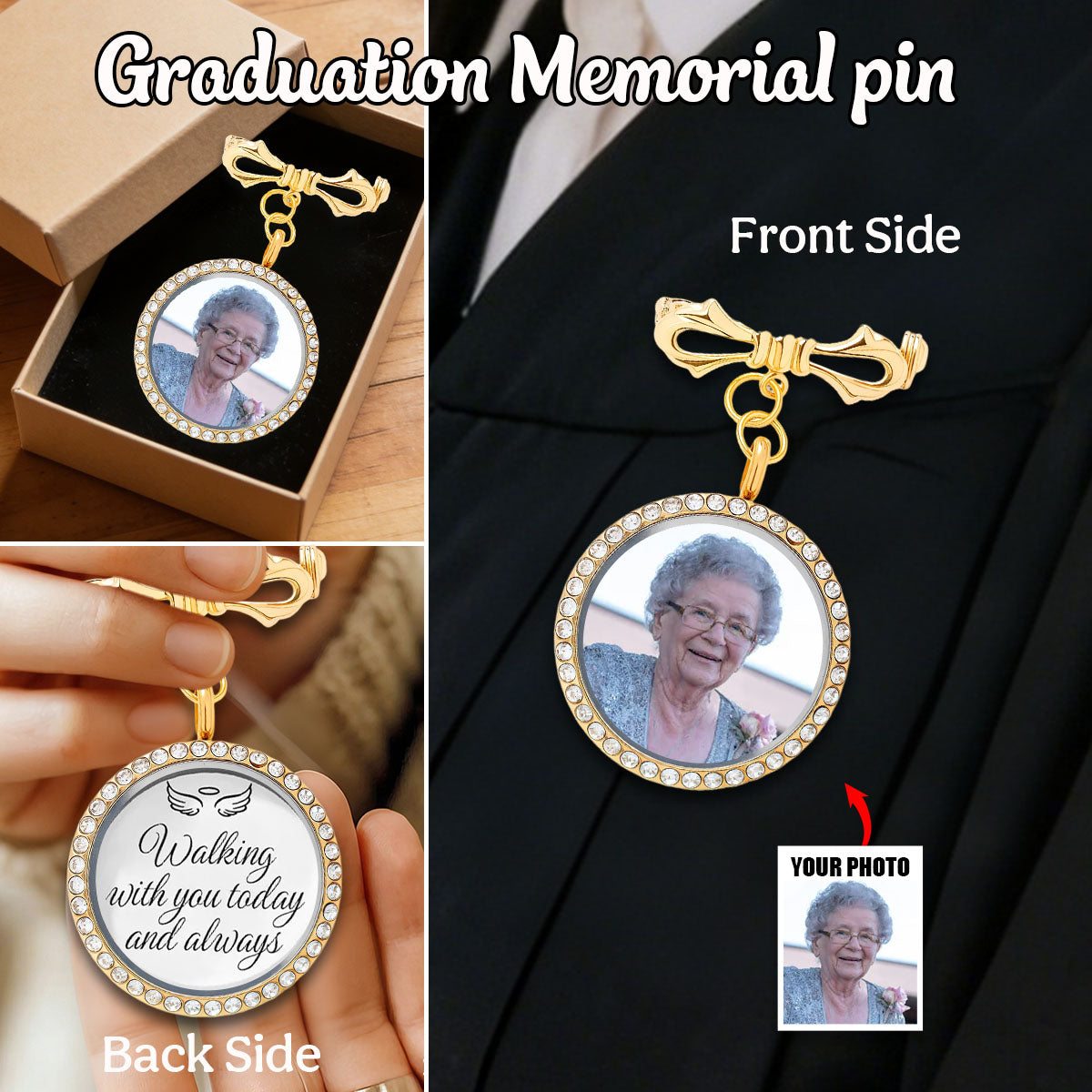 Walking With You Today And Always - Custom Graduation Memorial Photo Pin
