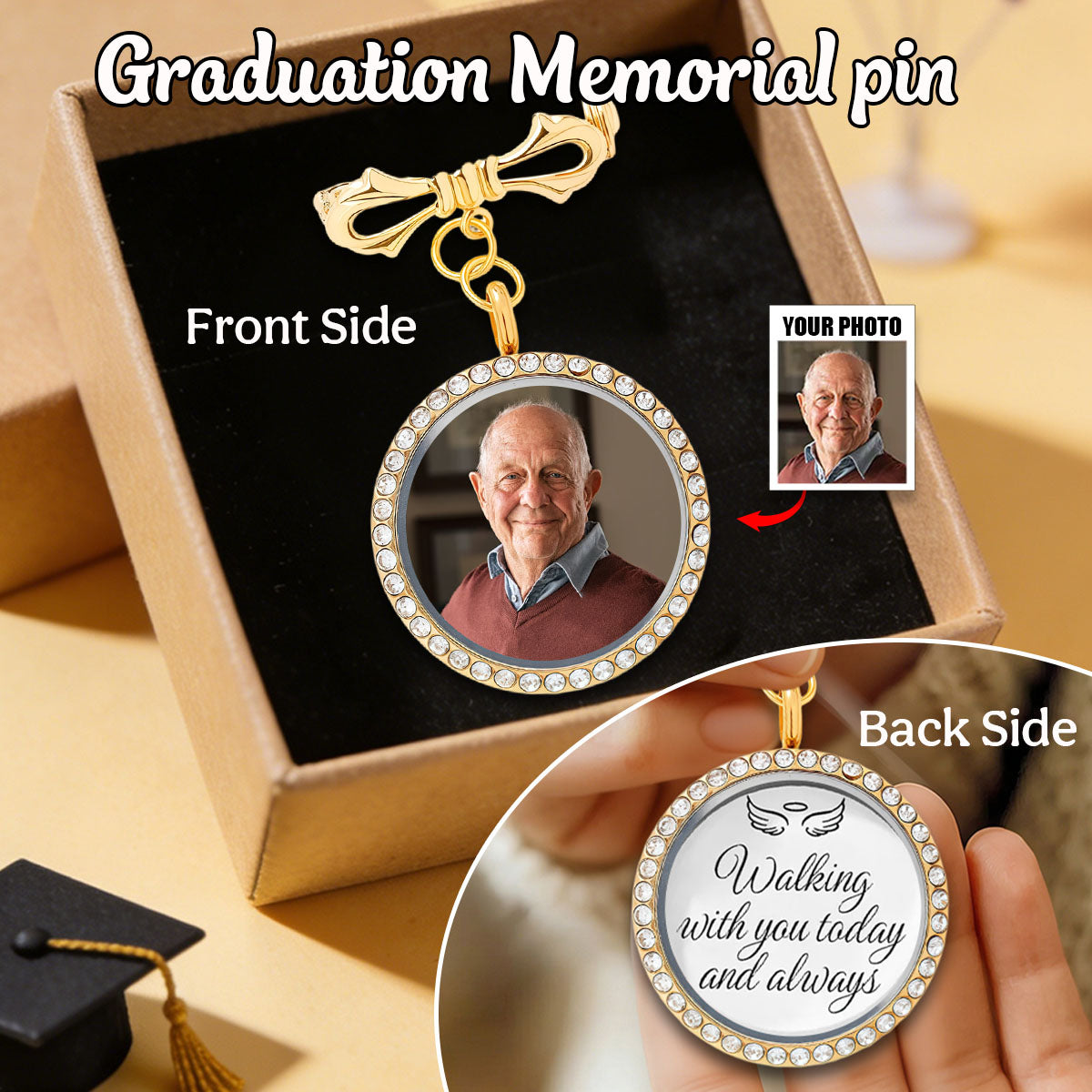 Walking With You Today And Always - Custom Graduation Memorial Photo Pin