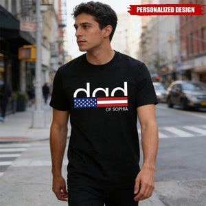 Custom Kid Name Dad Flag T-Shirt- Patriotic Father's Day Gift