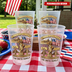 Personalized 250th Anniversary USA Cups - Custom Family Name 4th of July Gift