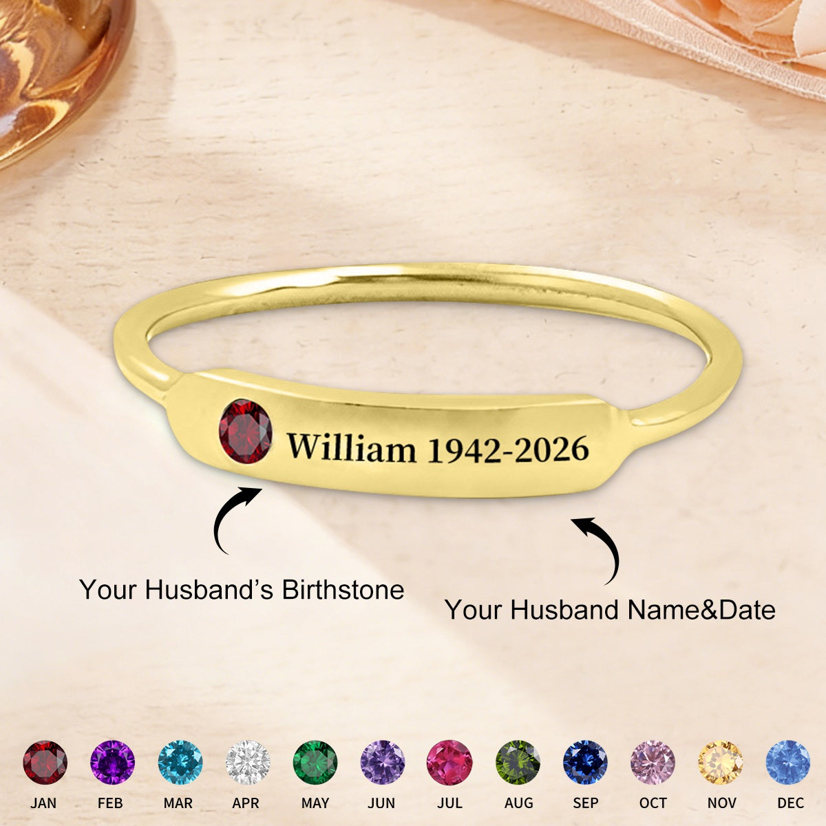 Personalized Birthstone Name Memorial Ring