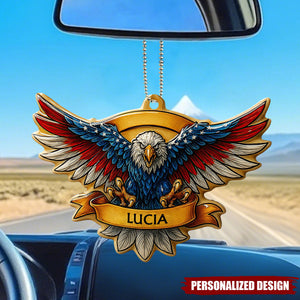 Personalized Eagle Car Hanging Ornament – Custom Name Patriotic Rearview Mirror Decor