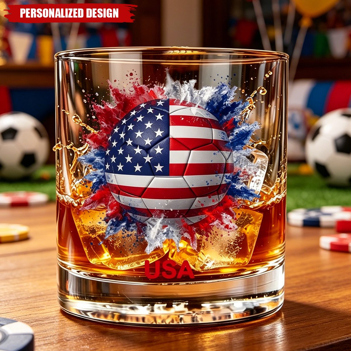 Personalized Country Flag Soccer Whiskey Glass - Custom Name